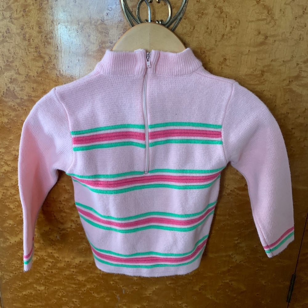 Vintage Baby Girls Pink Green Striped Sweater 18 24 Months - Picture 3 of 5